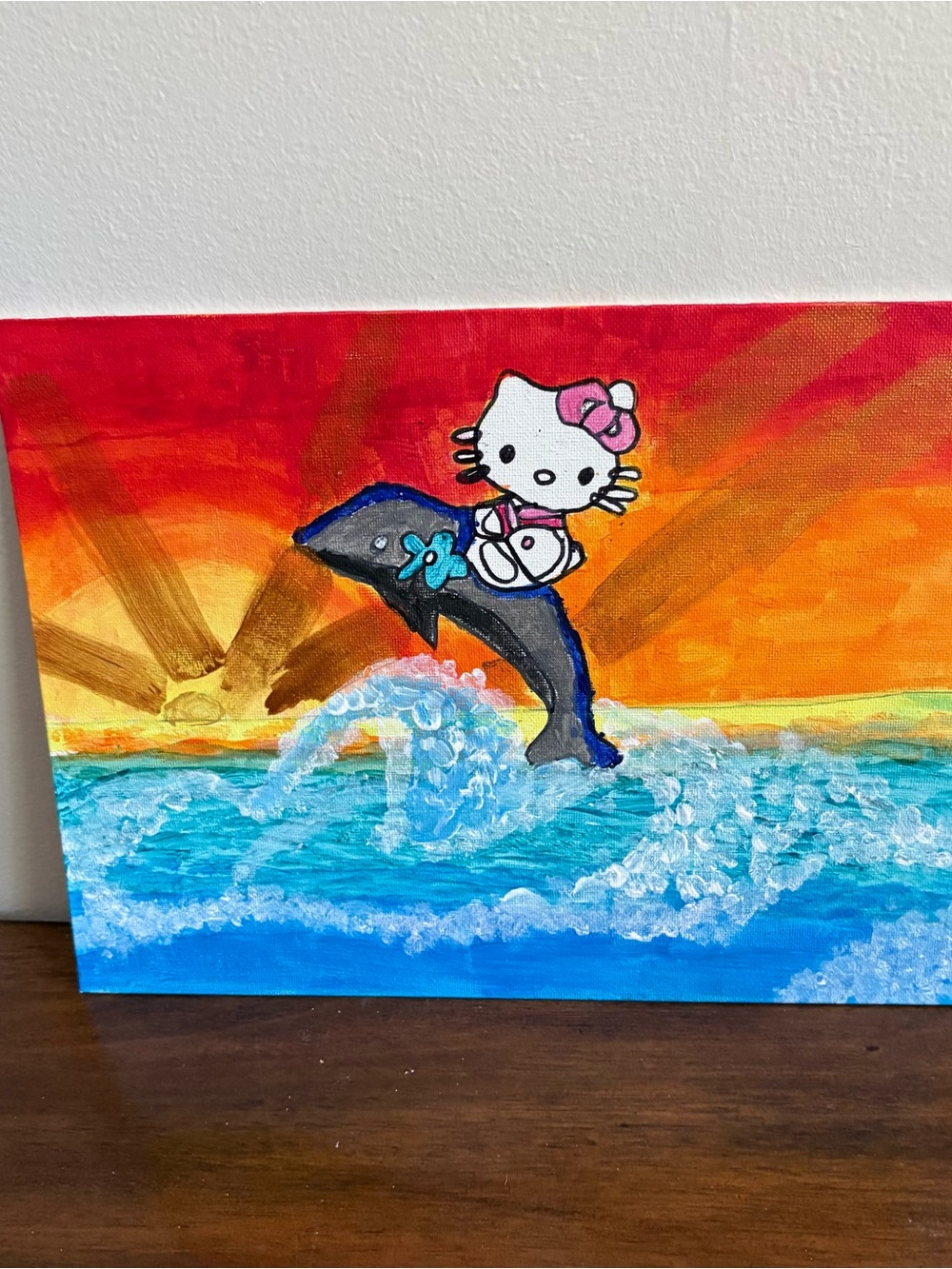 9” X 12” Canvas Art Painting Hello Kitty Beach Tropical Girls Room Decor